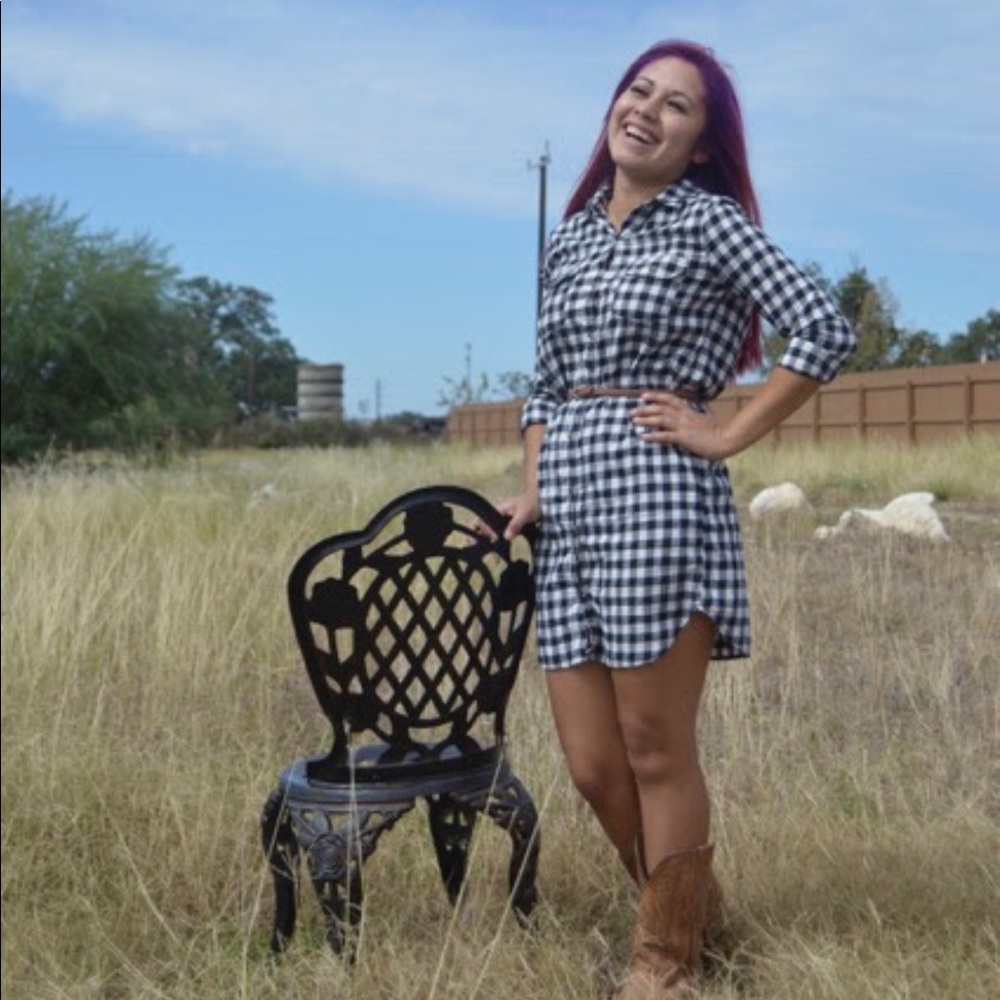 Black and white plaid dress with belt